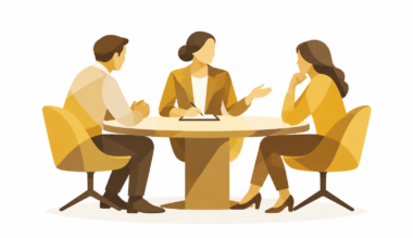 Afbeelding van mensen aan tafel in gesprek met een mediator bij blog over mediation in letselschadezaken